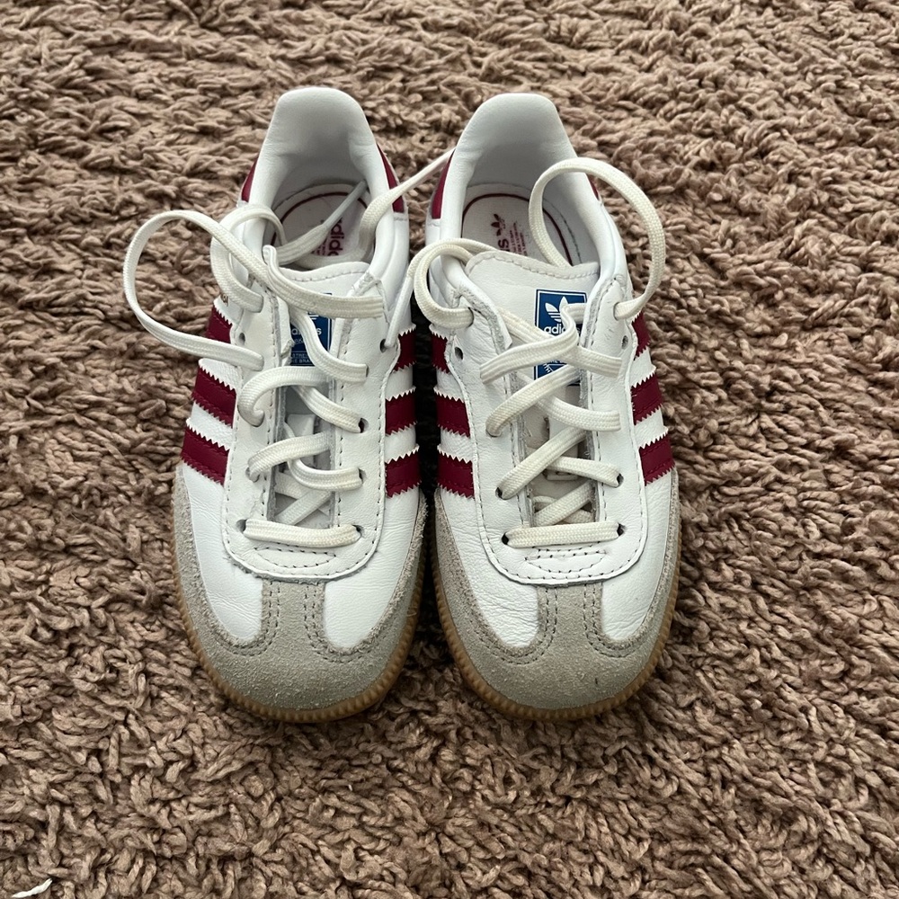 Kids White and burgundy Adidas Sneakers